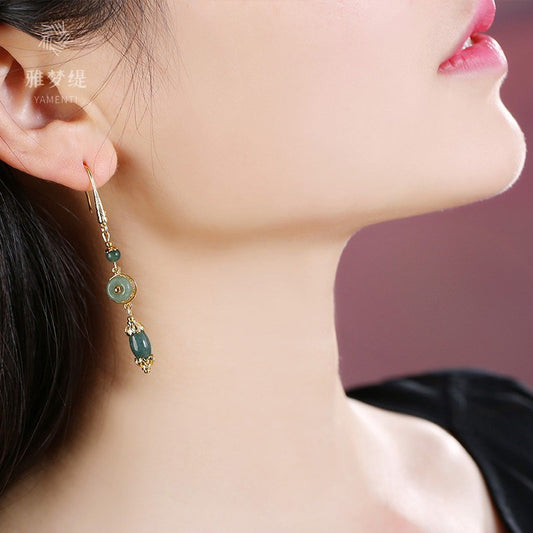 Ancient Style Jade Earrings Chinese Style Retro Super Fairy Long