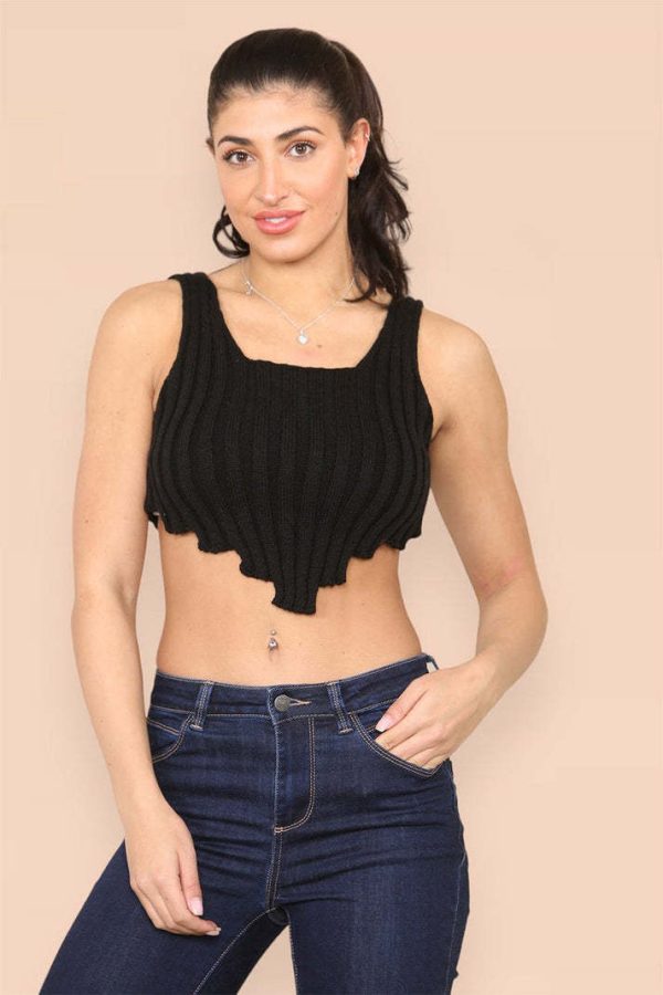 Asymmetric Imogen Hem Knitted Vest Crop Top - Image 2